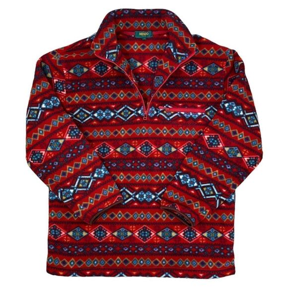Kenzo Golf Aztec Southwestern Fleece Pullover Jacket 4 Large XL Spell Out Logo - Picture 12 of 12